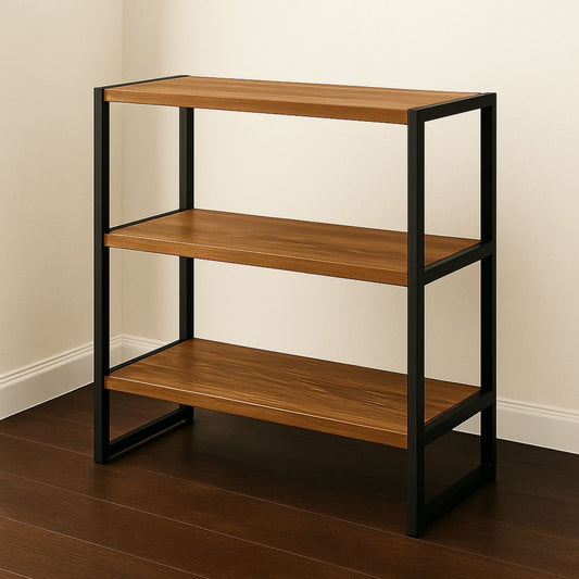 Etagère de rangement rectangulaire en métal noir et bois MDF trois niveaux 80x40x90 cm