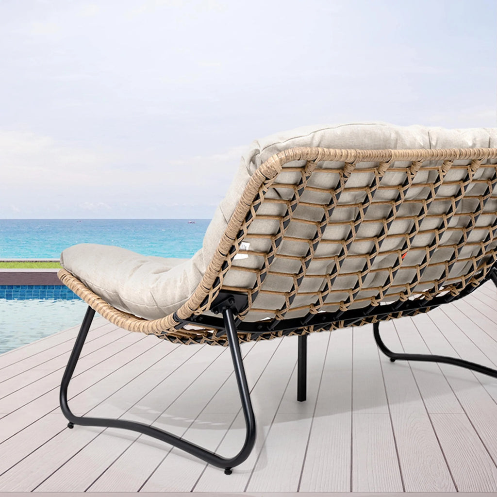 Fauteuil Papasan double deux places avec coussin, en rotin PE résistant aux intempéries et structure en métal pour intérieur et extérieur