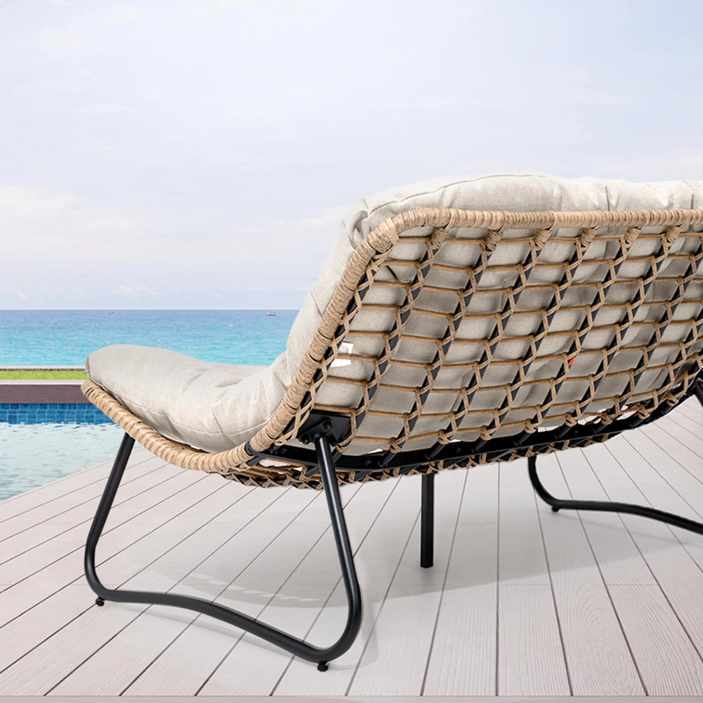 Fauteuil Papasan double deux places avec coussin, en rotin PE résistant aux intempéries et structure en métal pour intérieur et extérieur