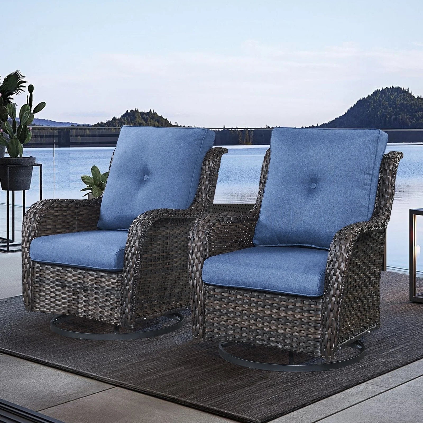 Fauteuils de jardin à bascule en osier Gymojoy avec base pivotante (lot de 2)