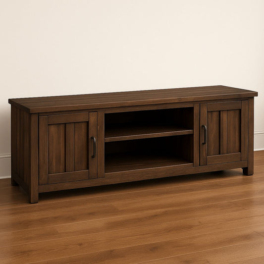 Meuble TV rectangulaire bois avec portes et étagères marron 150x40x50cm