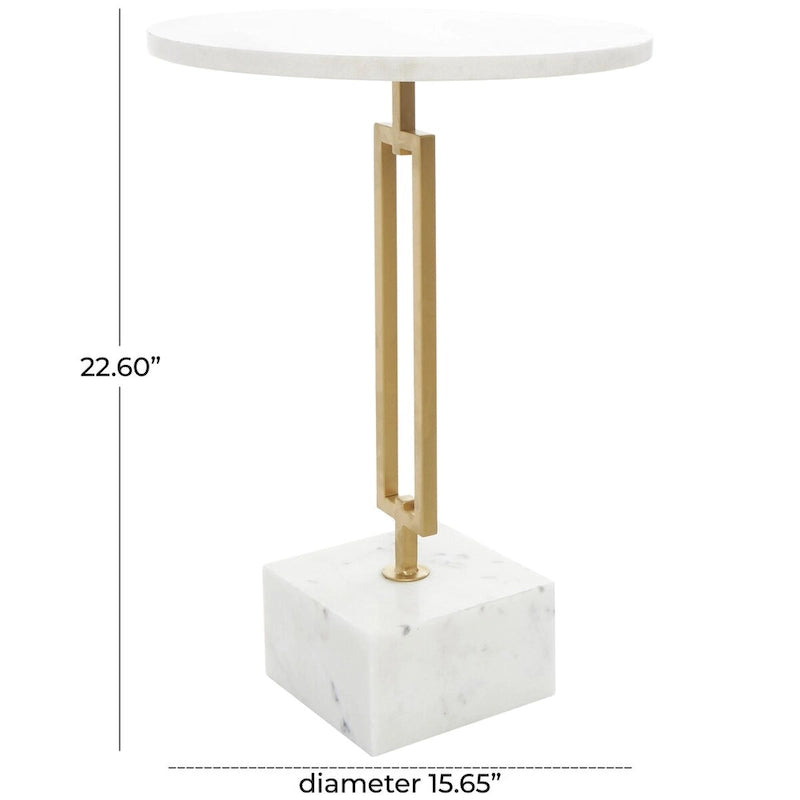 Table d'appoint géométrique en marbre avec support rectangulaire en métal doré - Blanc - Roche River Decor