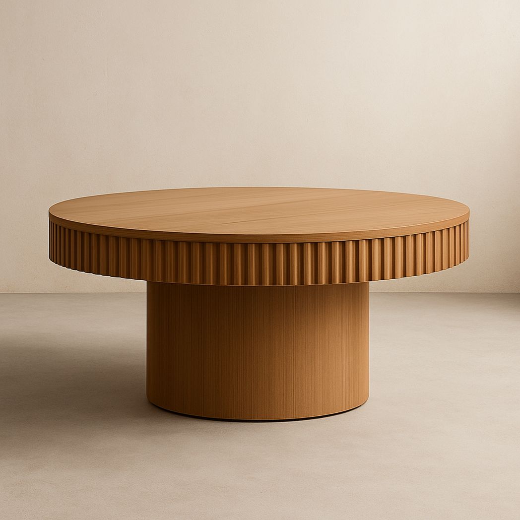 Table Basse Ronde en Bois Massif Marron Diamètre 120 cm