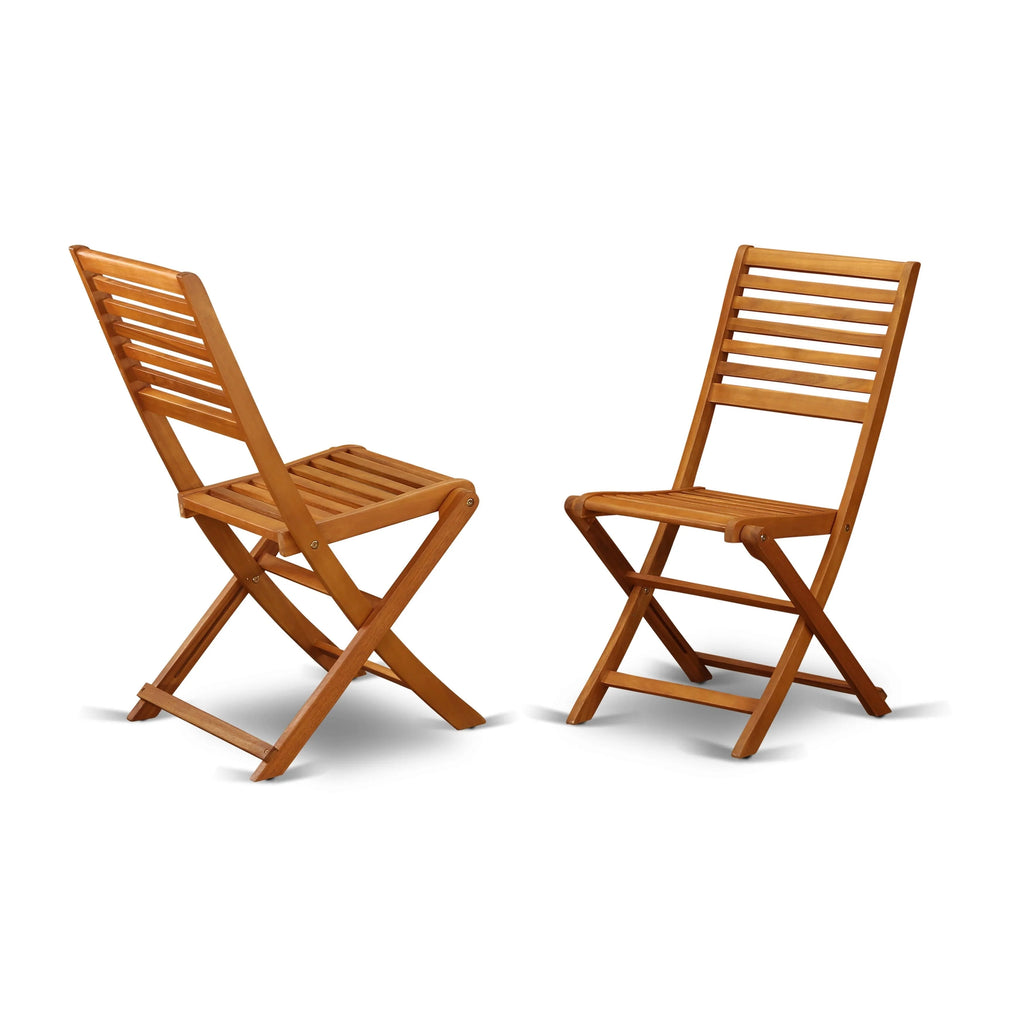 Ensemble bistro d'extérieur East West Furniture comprenant une table basse ronde en bois et 2 chaises pliantes, finition huile naturelle