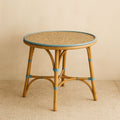 Table Ronde en Rotin Synthétique avec Détails en Plastique Bleu