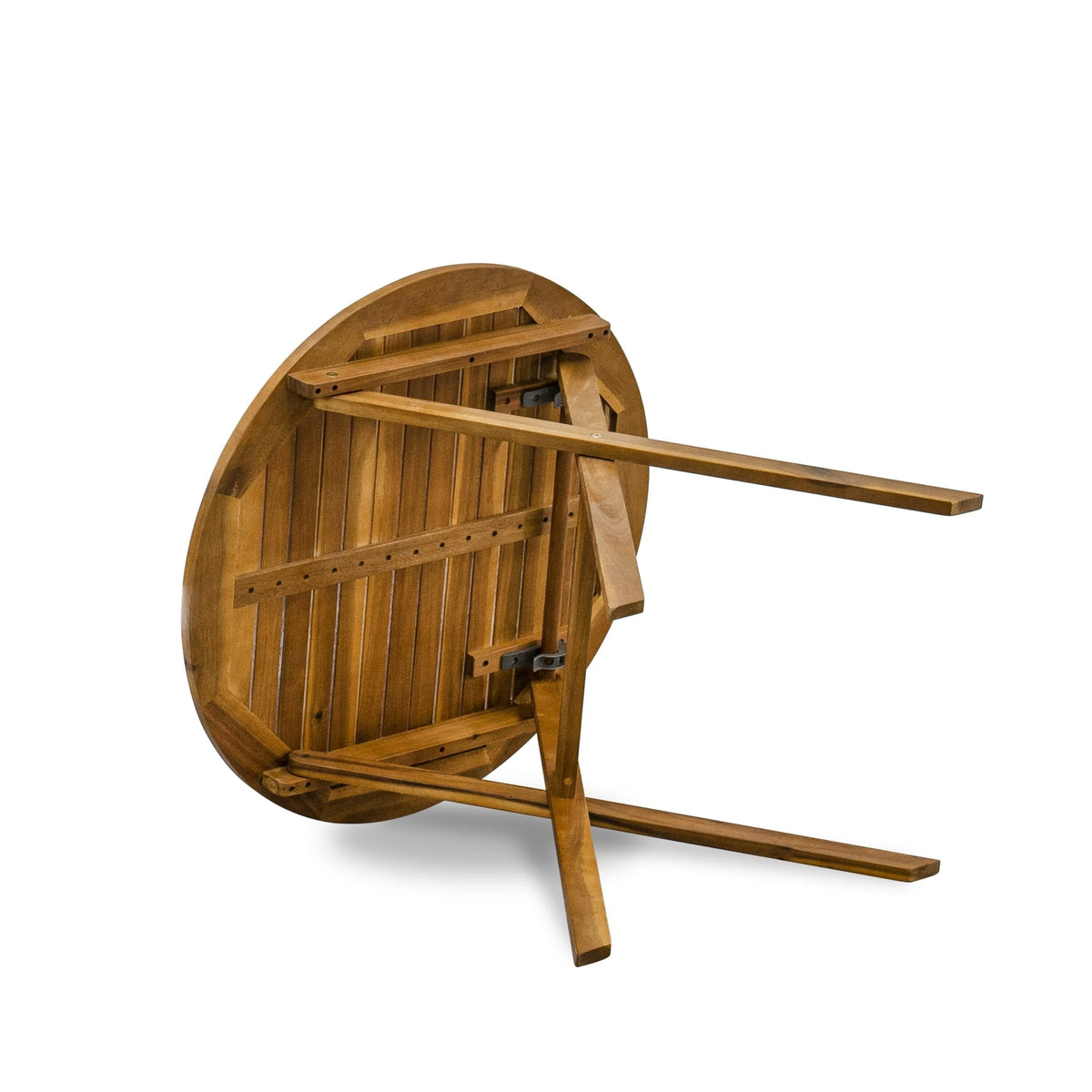 Ensemble bistro d'extérieur East West Furniture comprenant une table basse ronde en bois et 2 chaises pliantes, finition huile naturelle