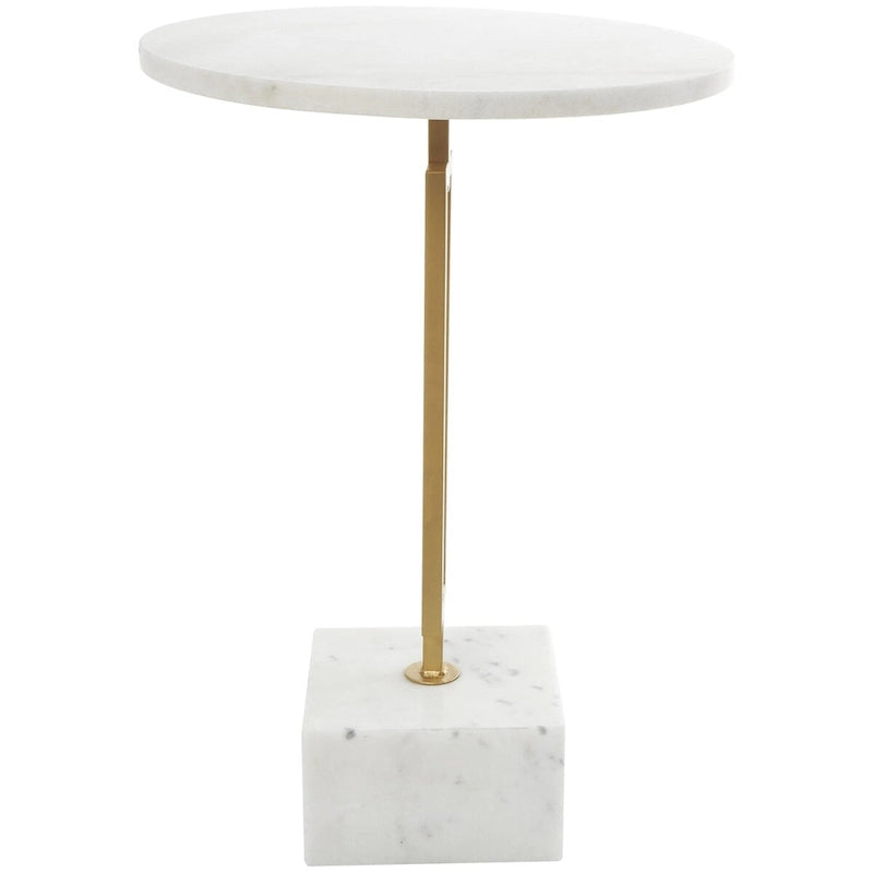 Table d'appoint géométrique en marbre avec support rectangulaire en métal doré - Blanc - Roche River Decor