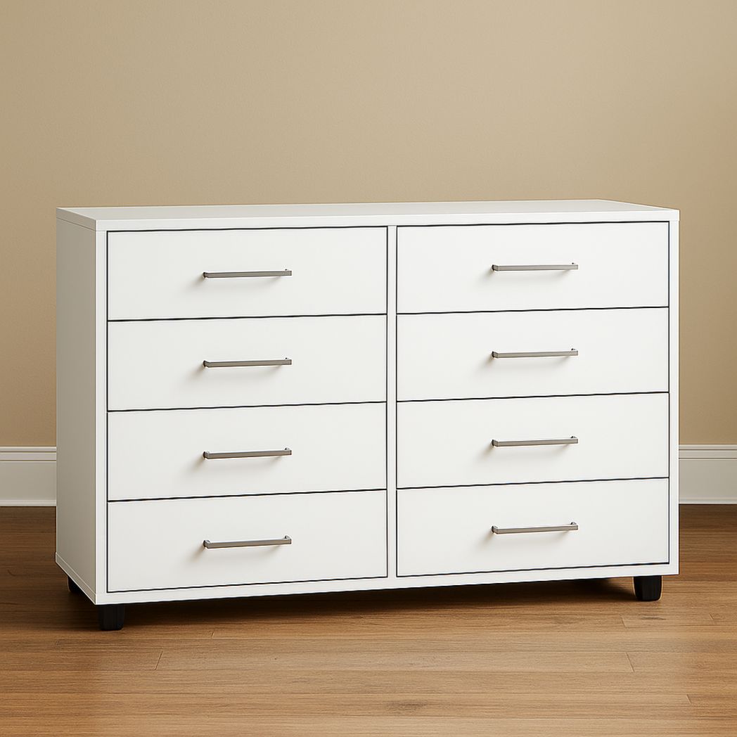 Commode à 8 tiroirs en bois MDF blanc 140x50x90 cm