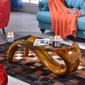 Table basse ovale moderne abstraite avec plateau en verre et piètement en métal