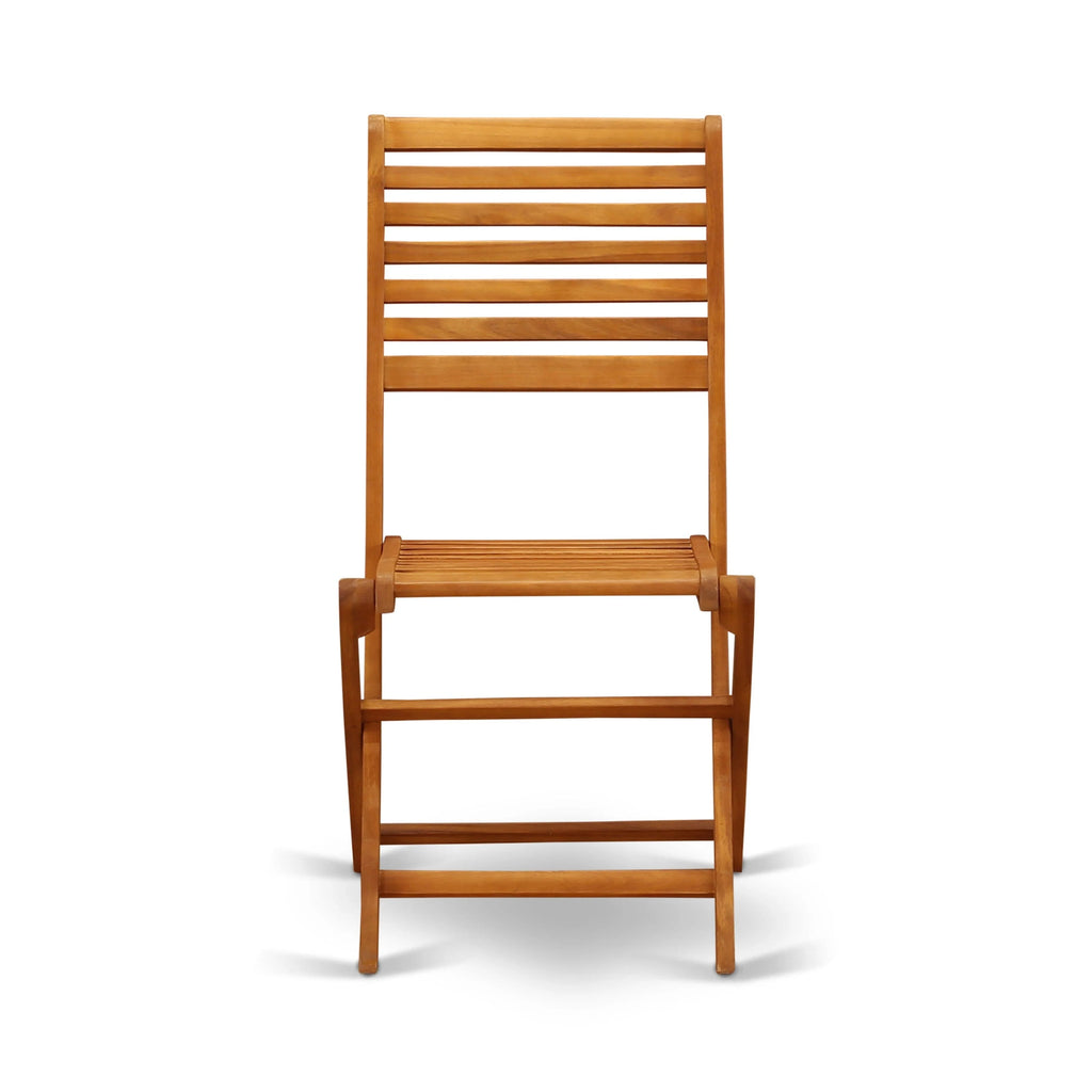 Ensemble bistro d'extérieur East West Furniture comprenant une table basse ronde en bois et 2 chaises pliantes, finition huile naturelle