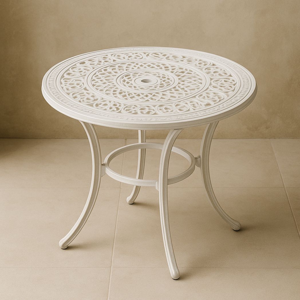 Table Ronde d'Extérieur en Aluminium Blanc sculpté diamètre 90 cm
