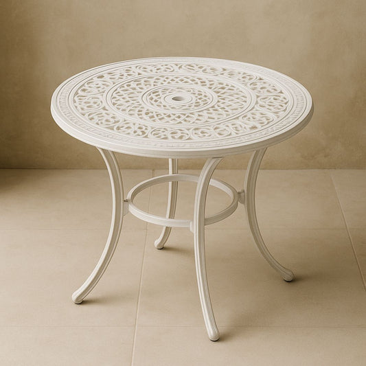 Table Ronde d'Extérieur en Aluminium Blanc sculpté diamètre 90 cm