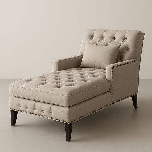 Chaise longue rembourrée en lin beige à accoudoirs, 200 cm de long