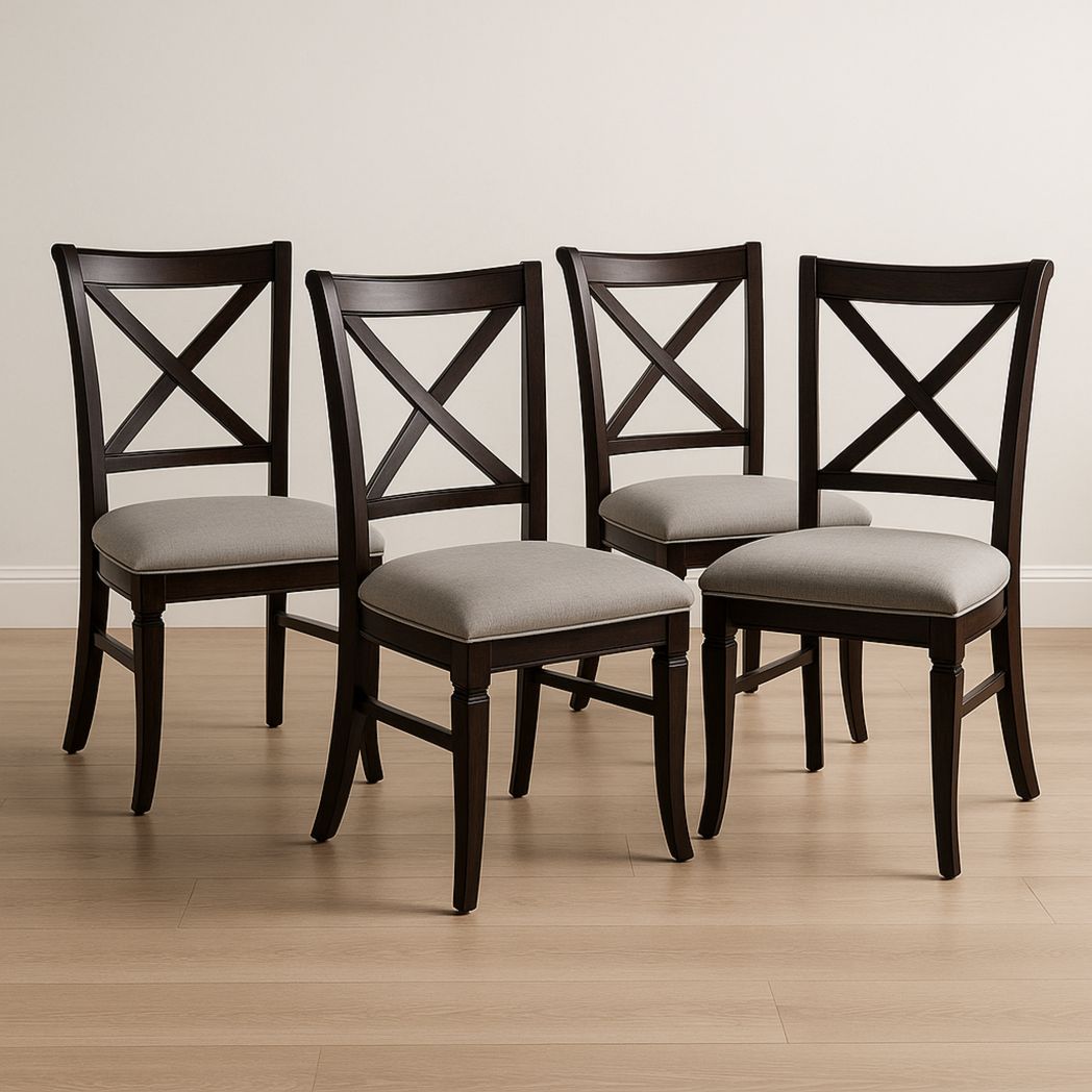 Chaises de Salle à Manger en Bois Massif avec Assise en Tissu Beige 4 Pièces