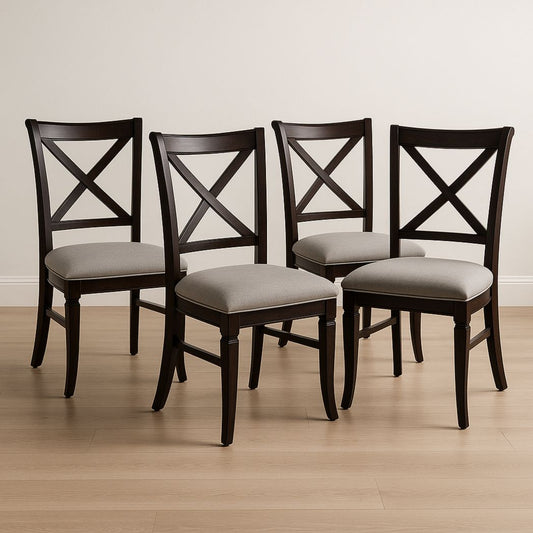 Chaises de Salle à Manger en Bois Massif avec Assise en Tissu Beige 4 Pièces