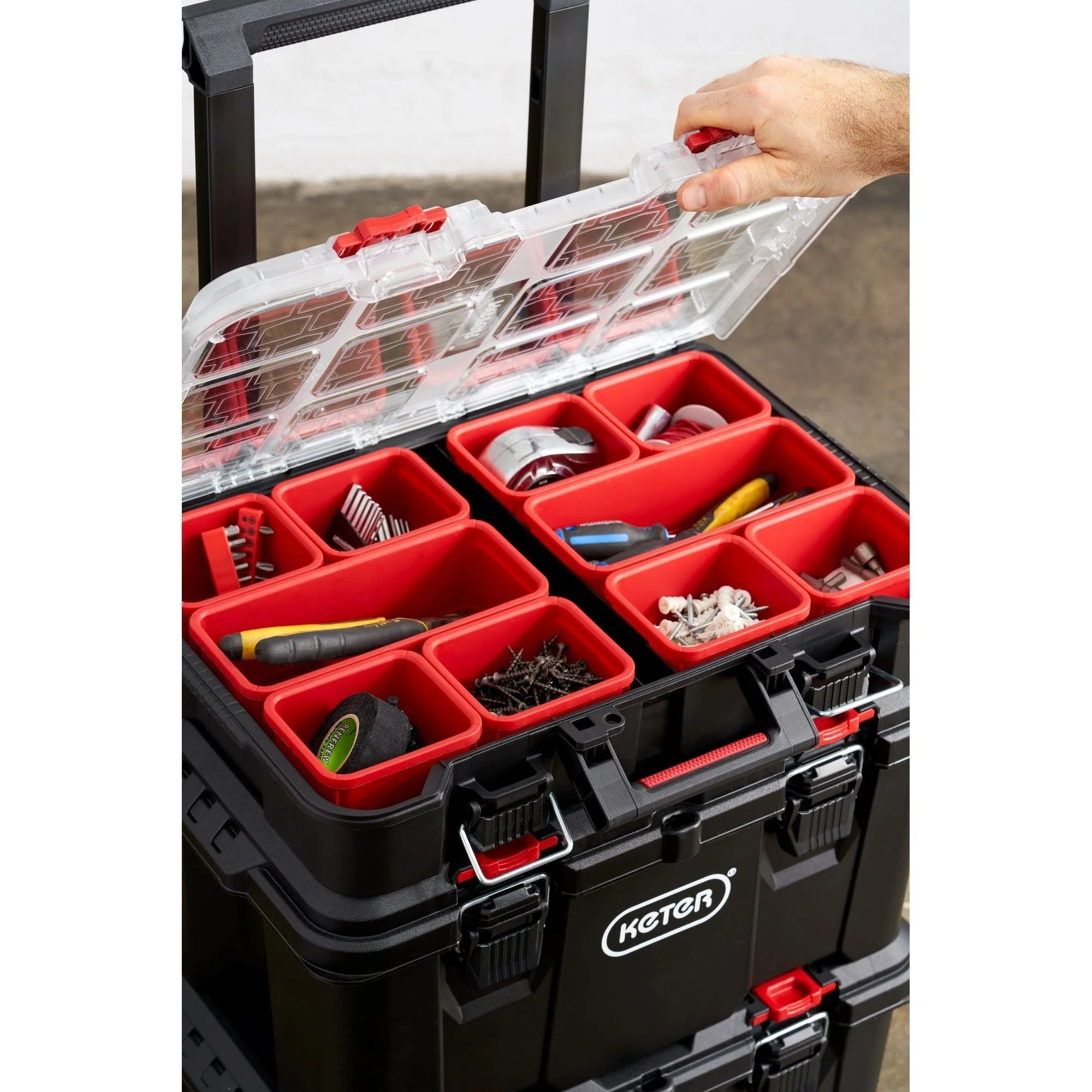 Système de rangement et d'organisation d'outils mobiles Keter Stack-n-Roll 3 pièces, boîte à outils modulaire en résine durable