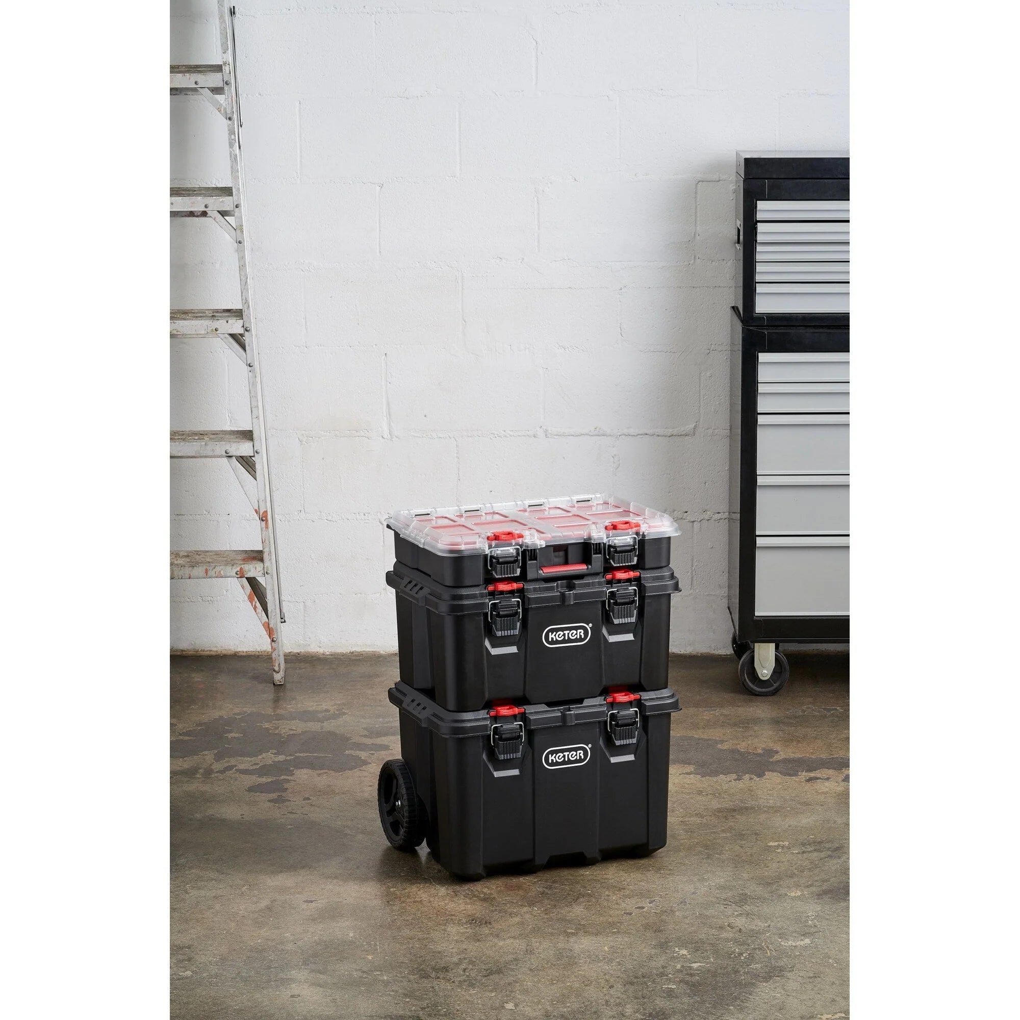 Système de rangement et d'organisation d'outils mobiles Keter Stack-n-Roll 3 pièces, boîte à outils modulaire en résine durable
