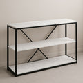 Etagère de rangement rectangulaire en métal avec tablettes effet marbre, Noir/Blanc, 120x40x85 cm