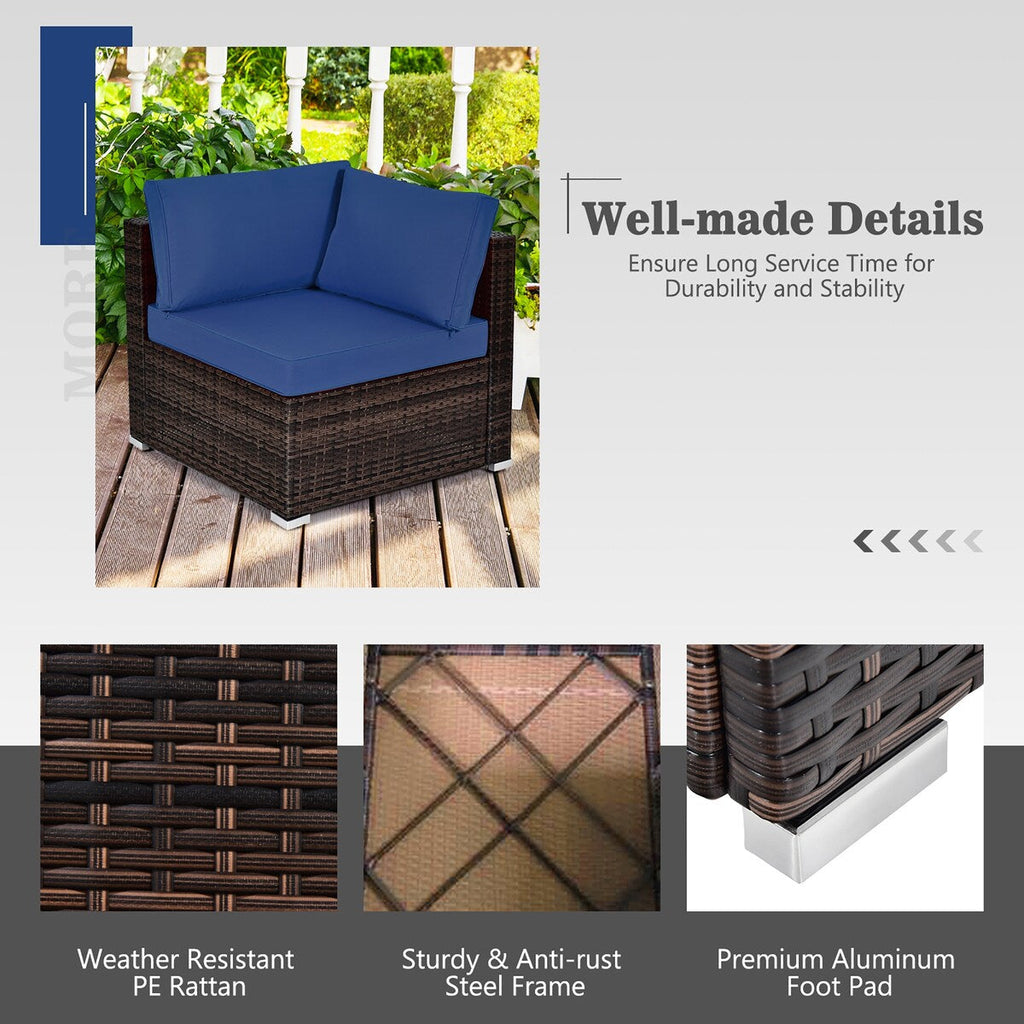 Ensemble de mobilier de patio en rotin 8 pièces comprenant une table foyer, un support pour bouteille de gaz et une housse de protection.