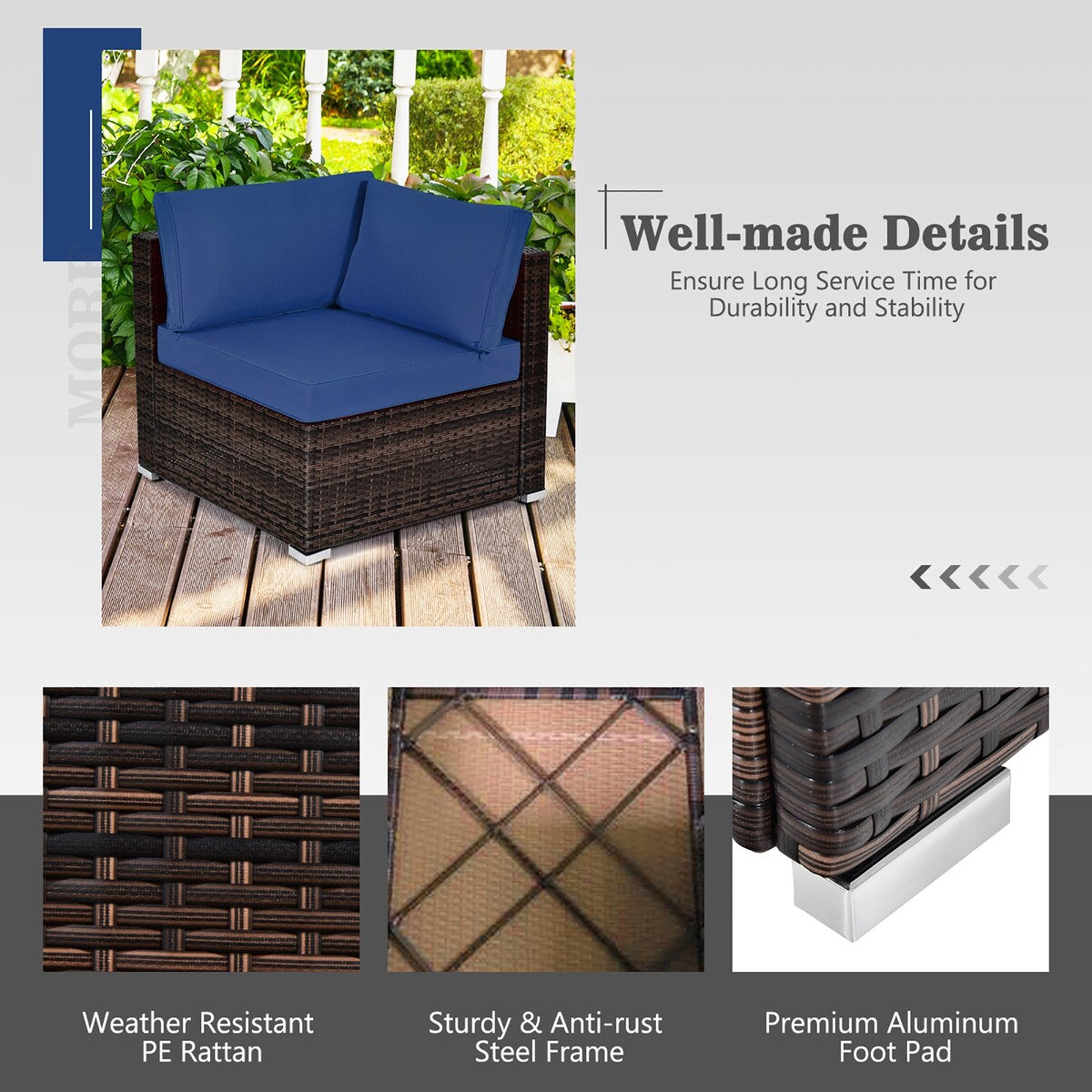 Ensemble de mobilier de patio en rotin 8 pièces comprenant une table foyer, un support pour bouteille de gaz et une housse de protection.