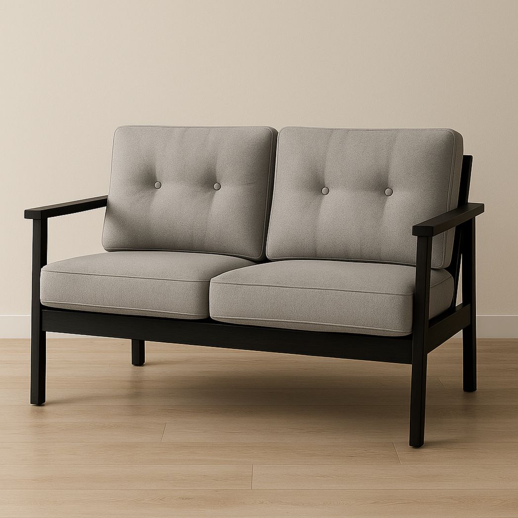 Canapé 2 Places en Bois et Tissu Gris