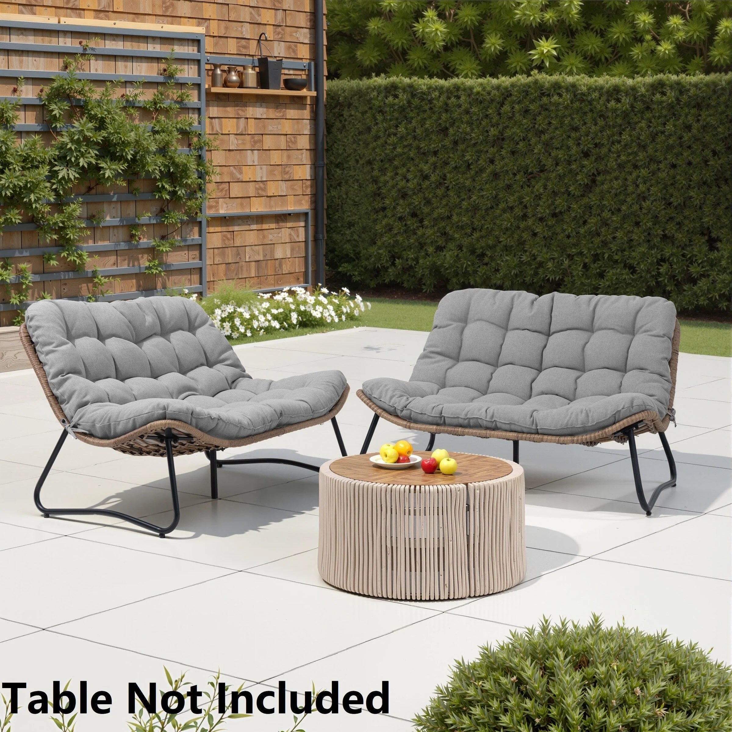Fauteuil Papasan double deux places avec coussin, en rotin PE résistant aux intempéries et structure en métal pour intérieur et extérieur