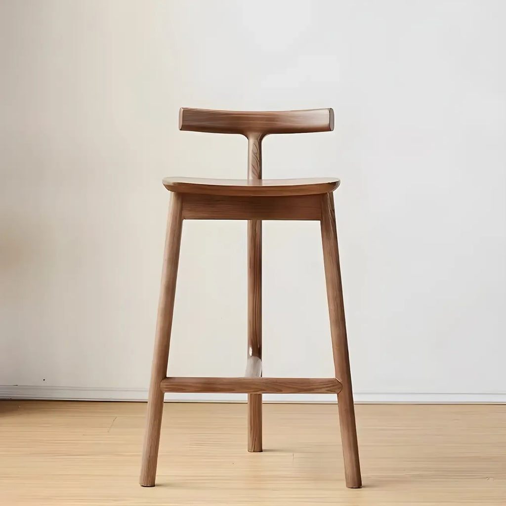 Tabouret de bar sans accoudoirs en bois de frêne naturel et tissu, trépied.
