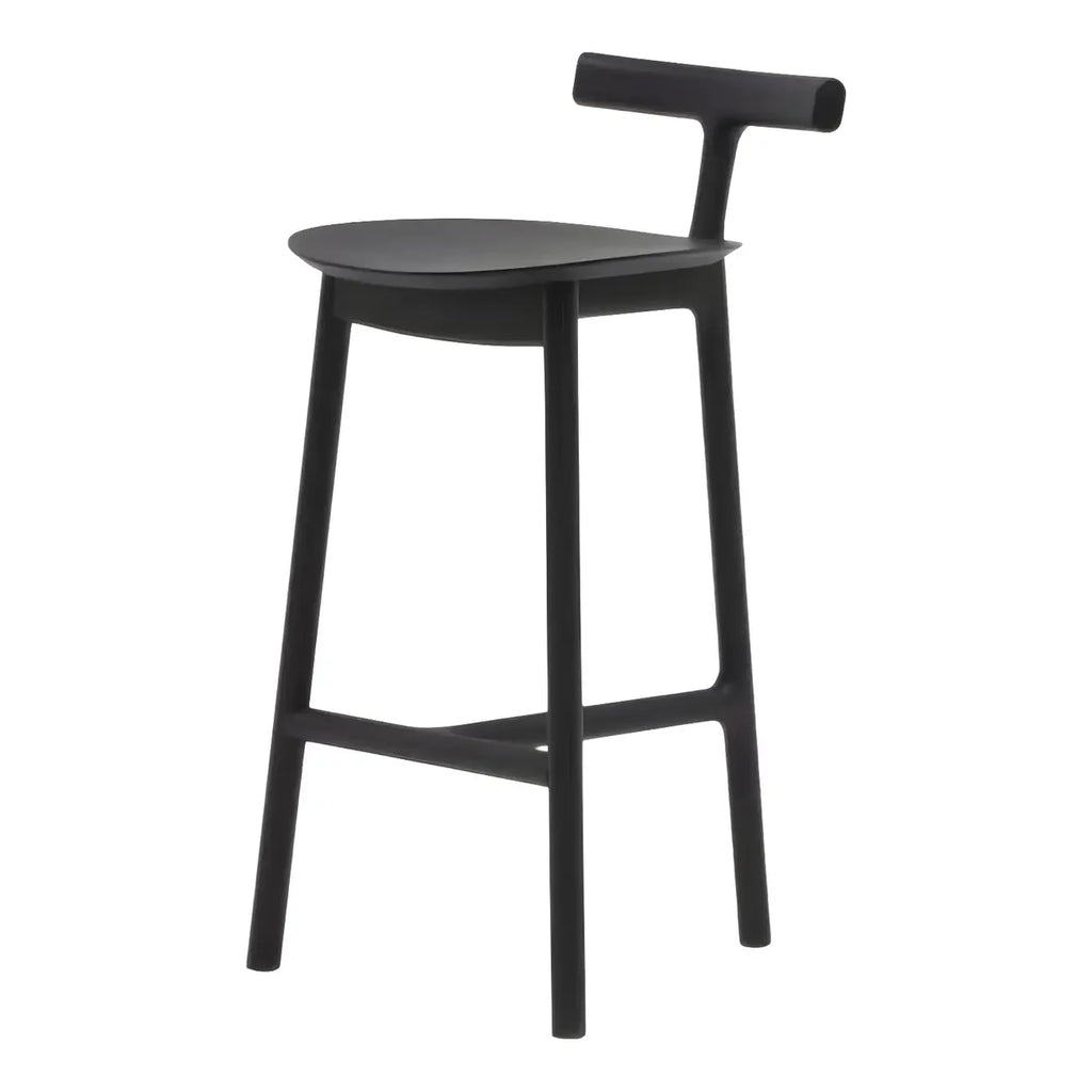 Tabouret de bar sans accoudoirs en bois de frêne naturel et tissu, trépied.