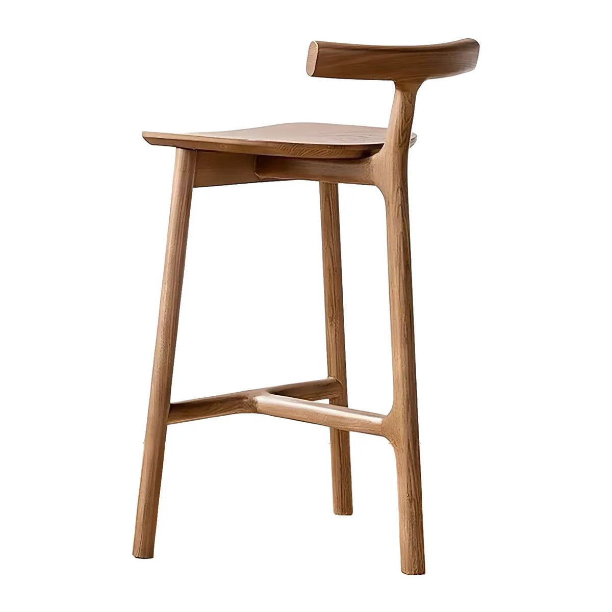 Tabouret de bar sans accoudoirs en bois de frêne naturel et tissu, trépied.