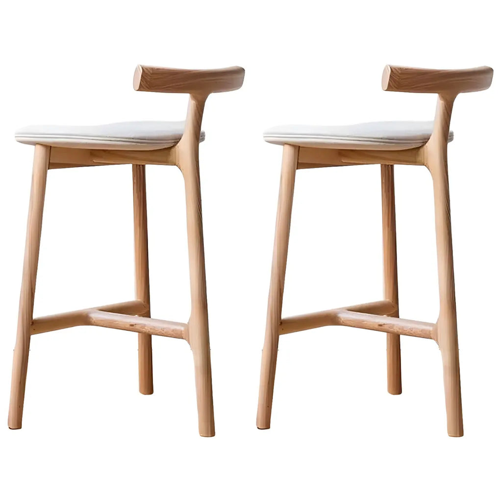 Tabouret de bar sans accoudoirs en bois de frêne naturel et tissu, trépied.