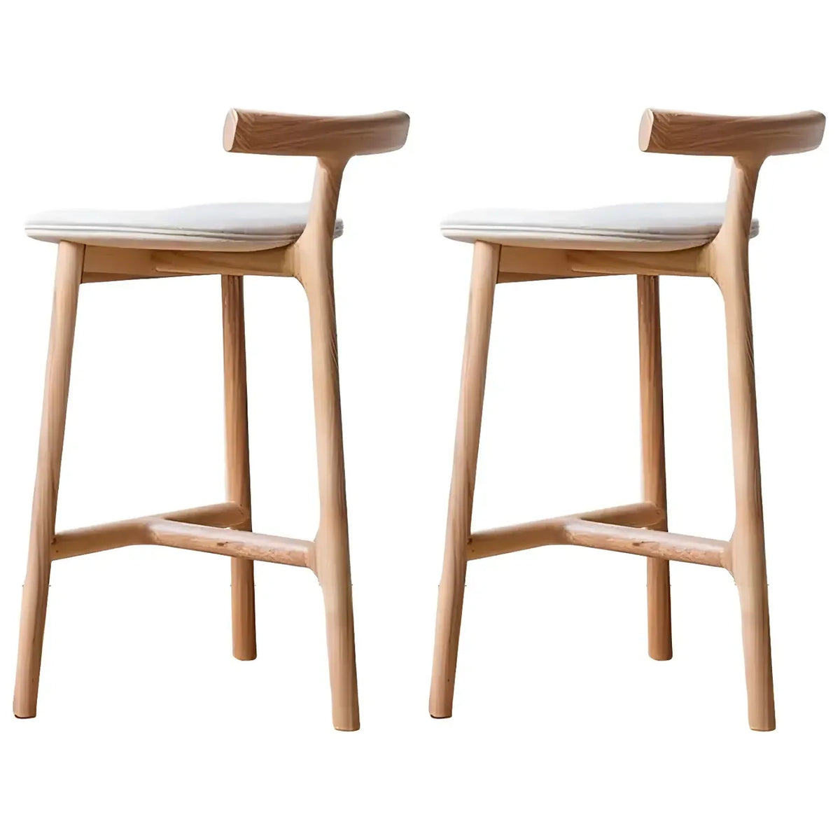 Tabouret de bar sans accoudoirs en bois de frêne naturel et tissu, trépied.