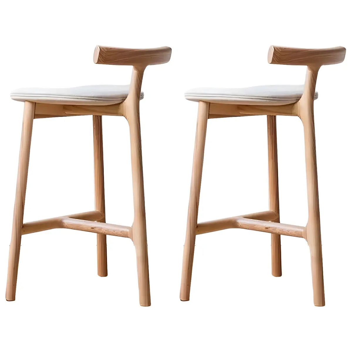 Tabouret de bar sans accoudoirs en bois de frêne naturel et tissu, trépied.