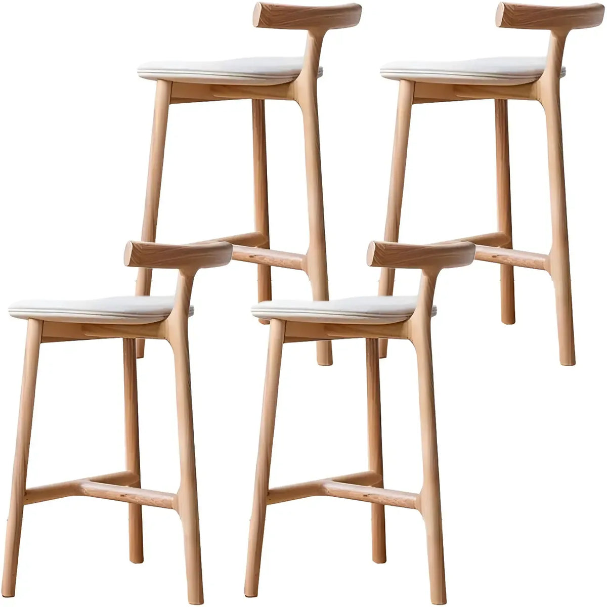Tabouret de bar sans accoudoirs en bois de frêne naturel et tissu, trépied.
