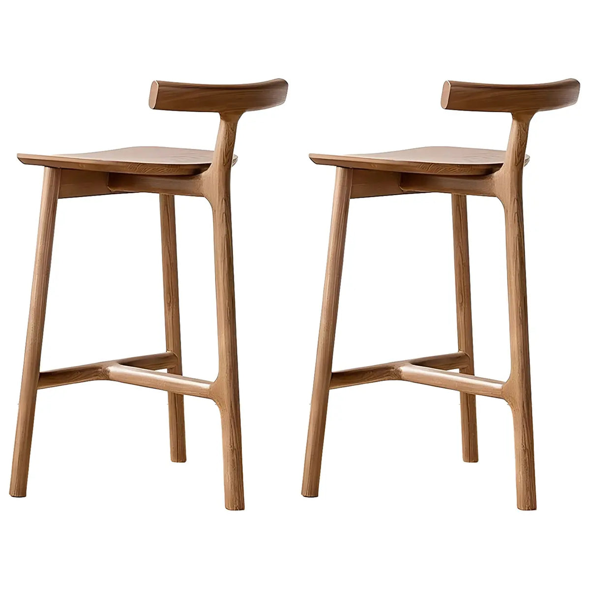 Tabouret de bar sans accoudoirs en bois de frêne naturel et tissu, trépied.