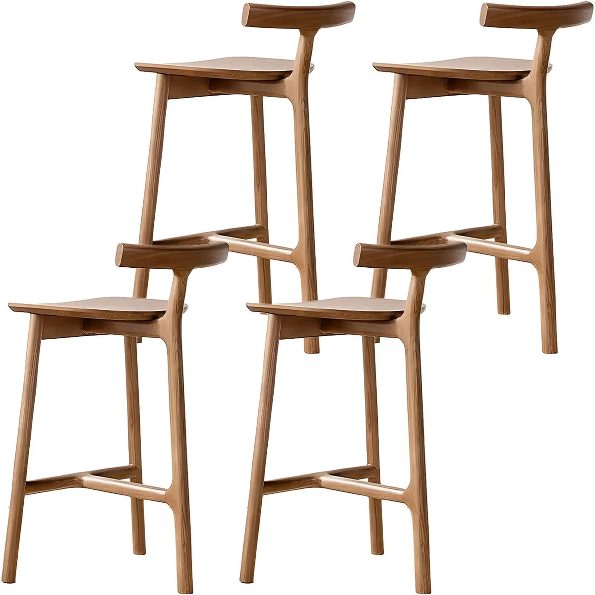 Tabouret de bar sans accoudoirs en bois de frêne naturel et tissu, trépied.