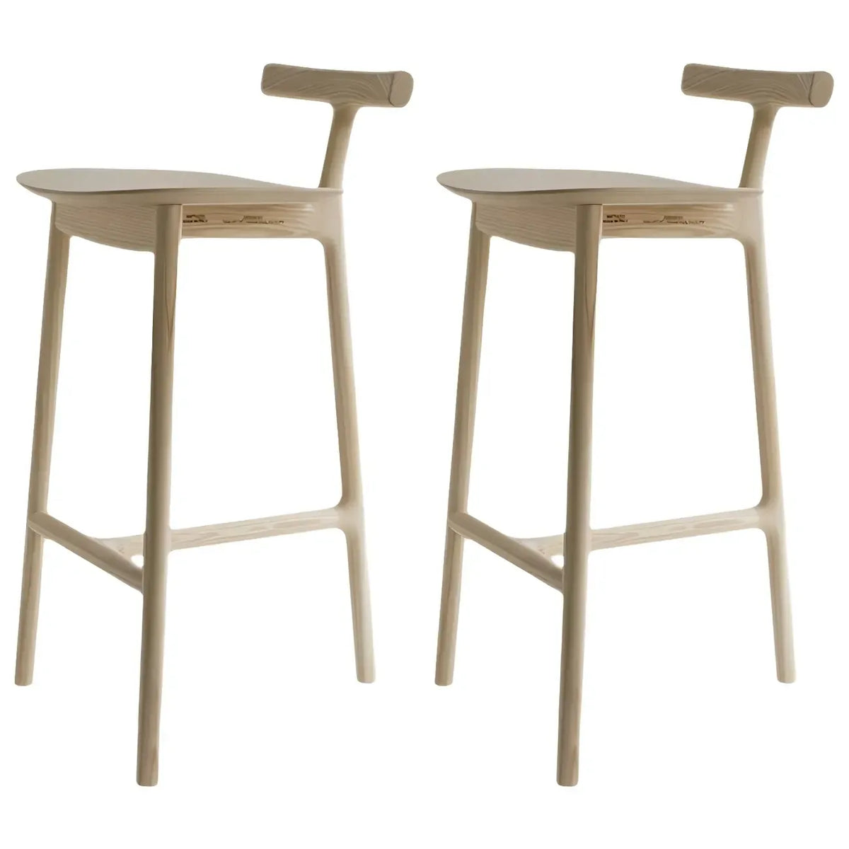 Tabouret de bar sans accoudoirs en bois de frêne naturel et tissu, trépied.