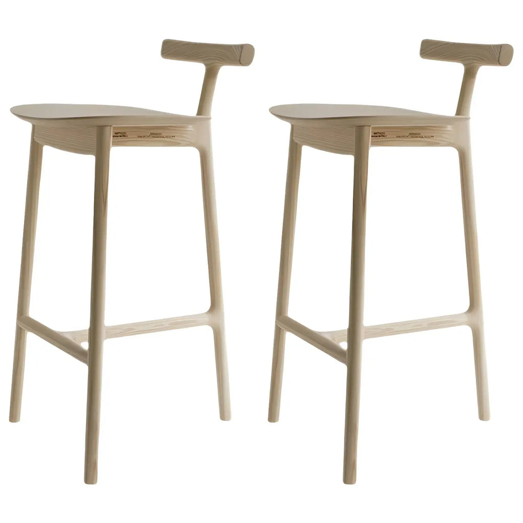 Tabouret de bar sans accoudoirs en bois de frêne naturel et tissu, trépied.