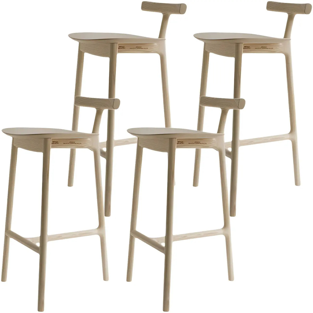 Tabouret de bar sans accoudoirs en bois de frêne naturel et tissu, trépied.