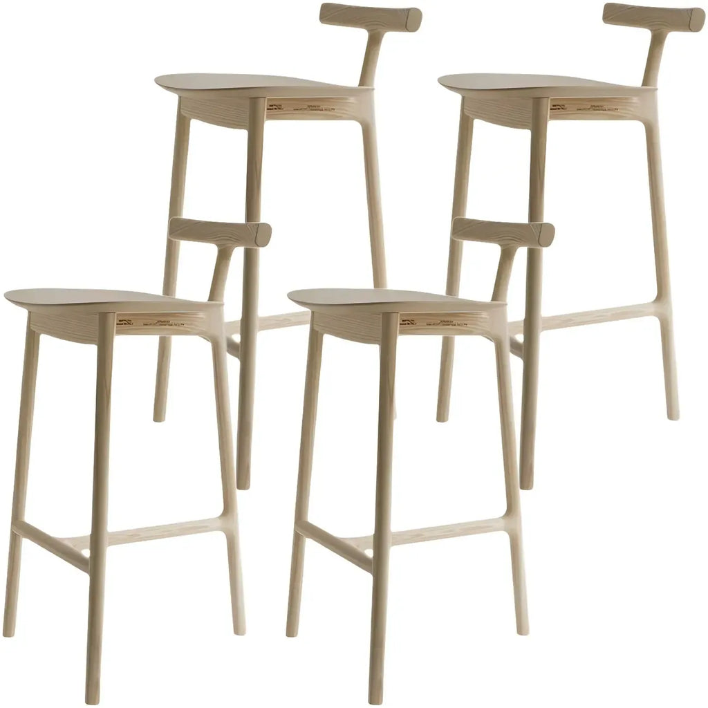 Tabouret de bar sans accoudoirs en bois de frêne naturel et tissu, trépied.