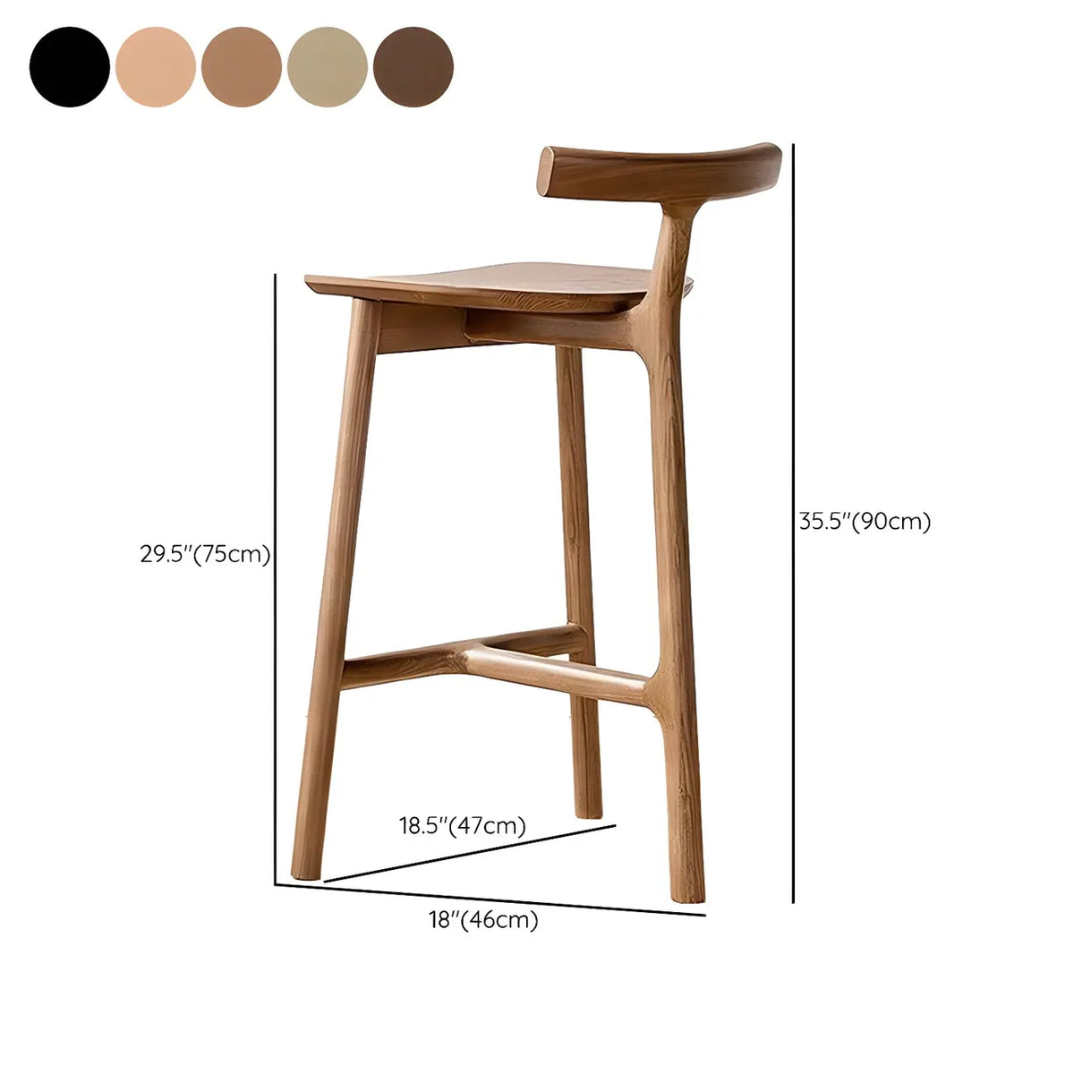 Tabouret de bar sans accoudoirs en bois de frêne naturel et tissu, trépied.
