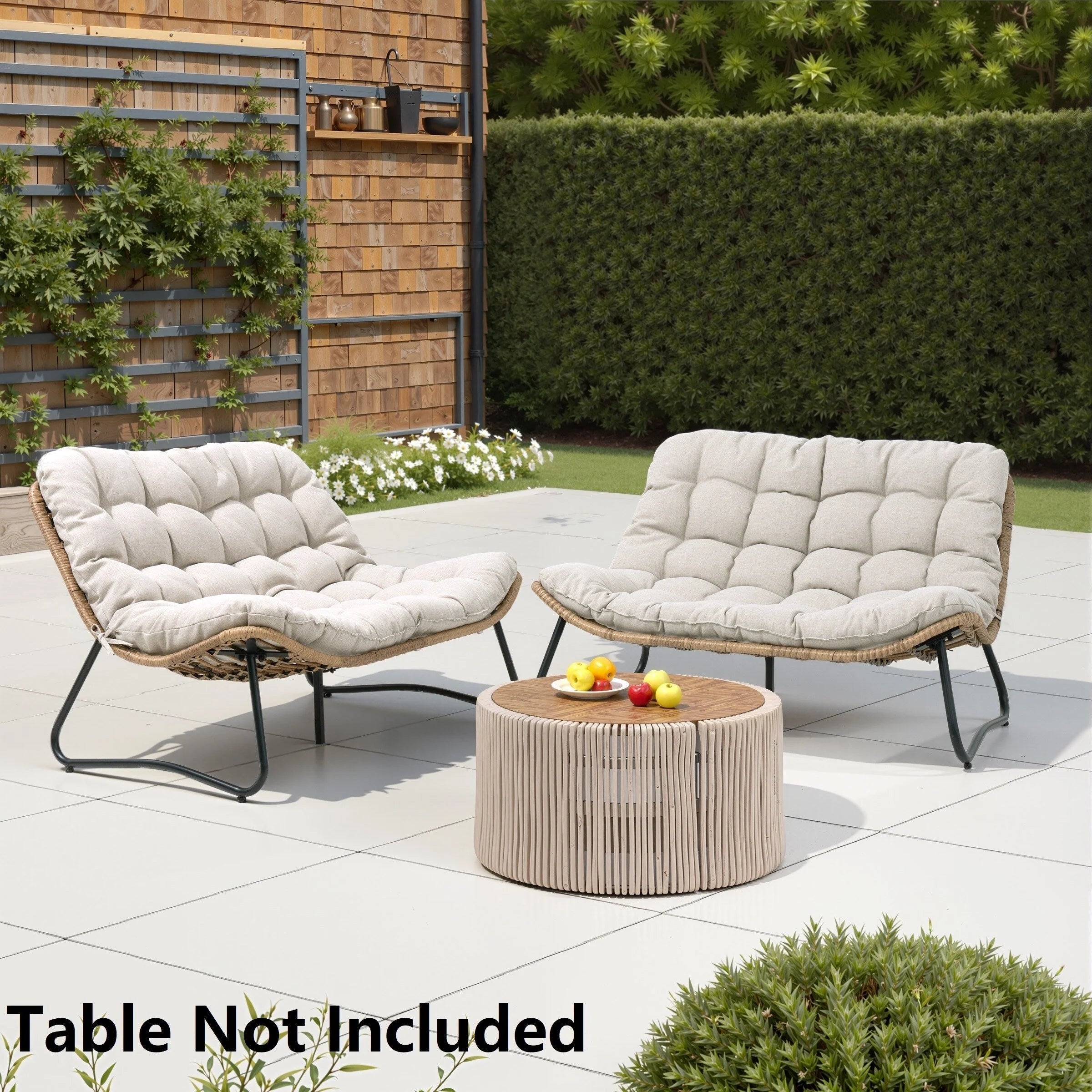 Fauteuil Papasan double deux places avec coussin, en rotin PE résistant aux intempéries et structure en métal pour intérieur et extérieur