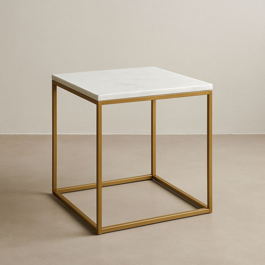 Table d'appoint carrée marbre métal doré 45 cm x 45 cm x 50 cm