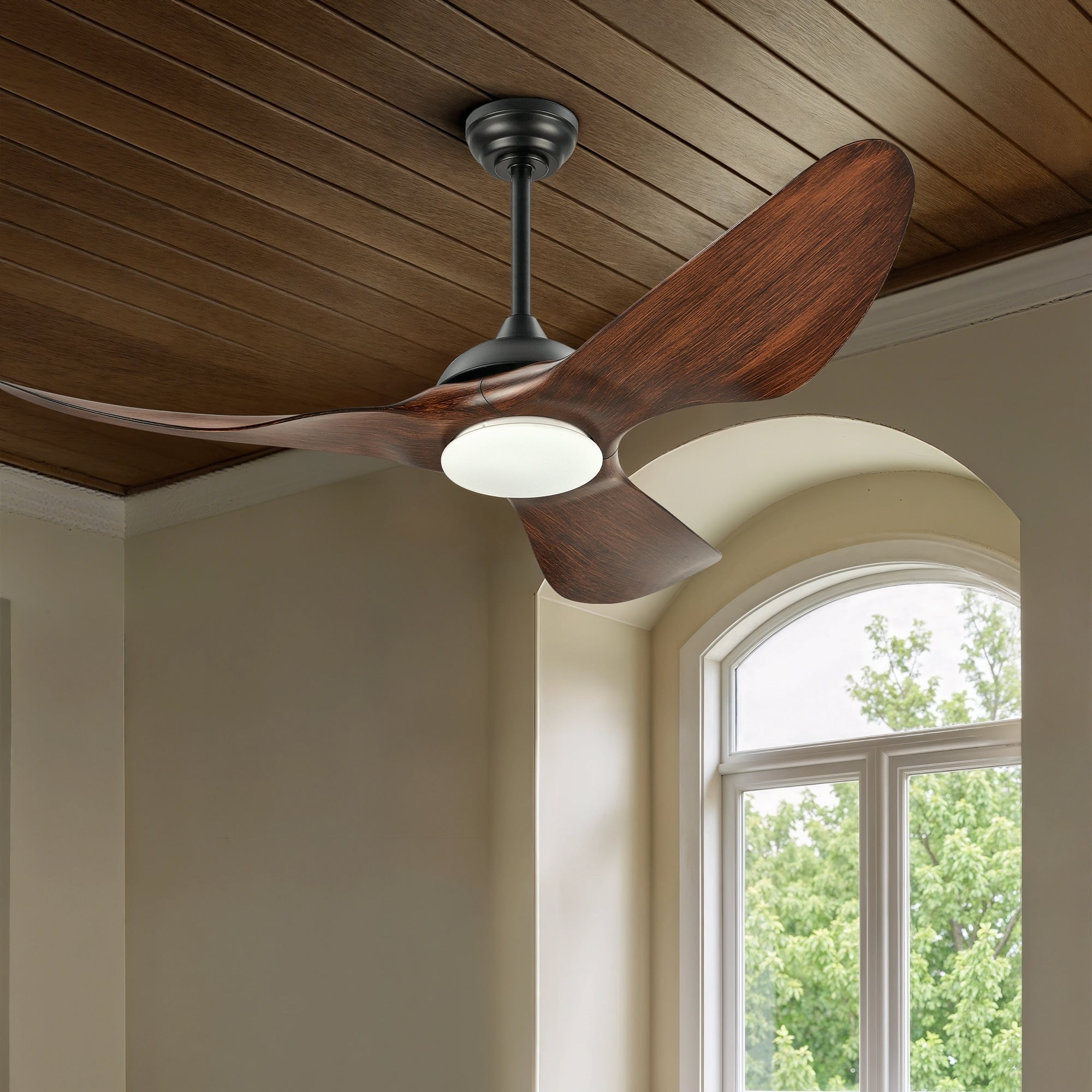Ventilateur de plafond extérieur étanche CO-Z 52 avec éclairage LED à intensité variable et télécommande