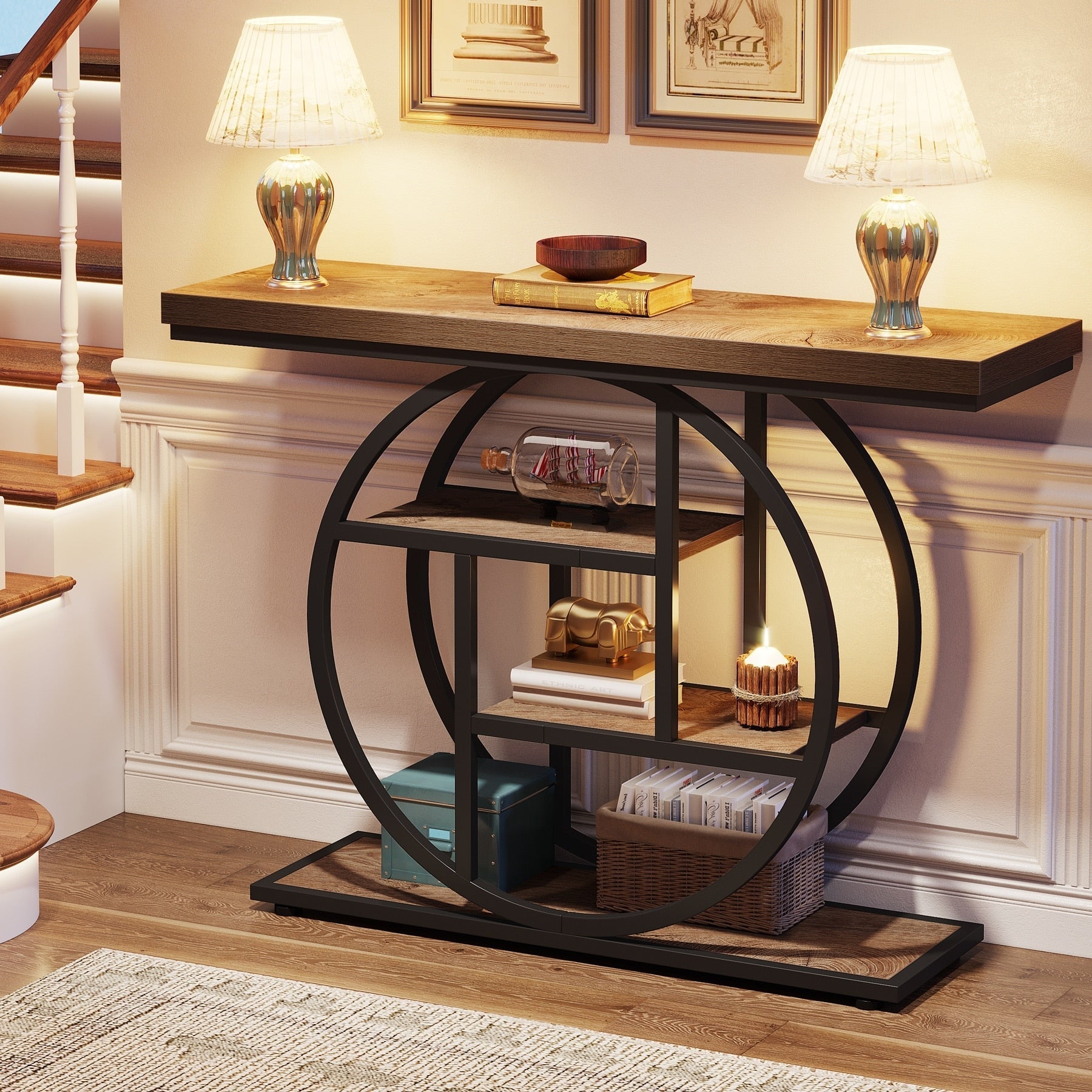 Console d'entrée, table basse industrielle à 4 niveaux à placer derrière le canapé
