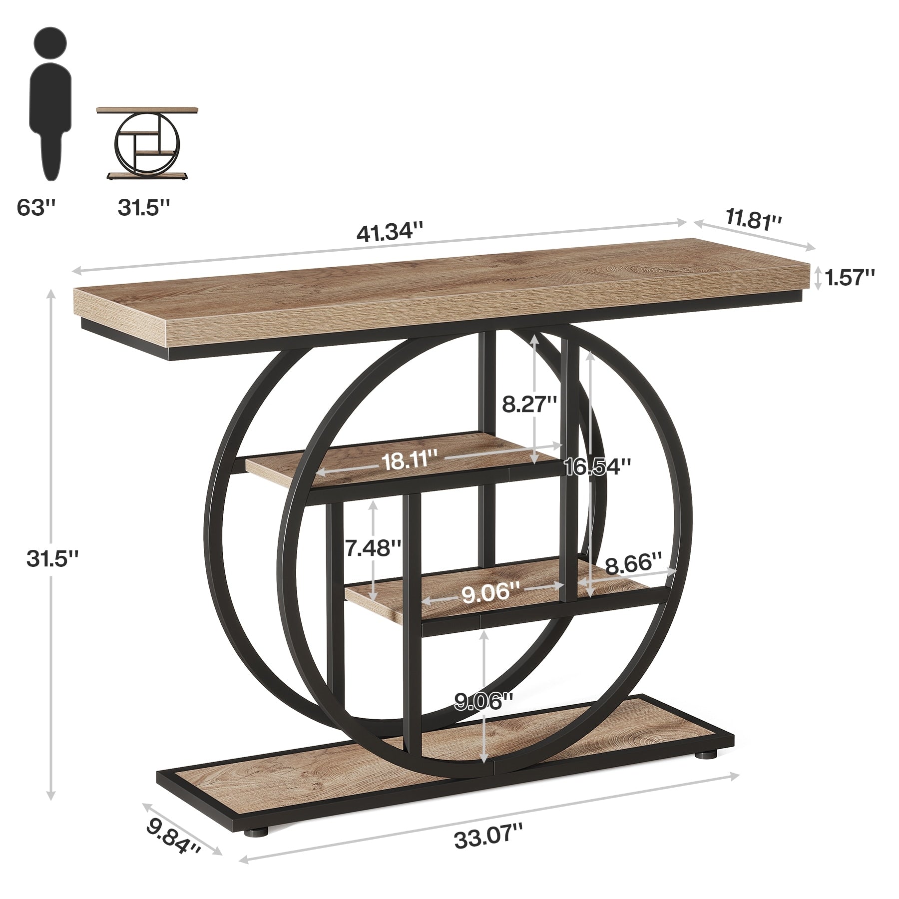 Console d'entrée, table basse industrielle à 4 niveaux à placer derrière le canapé