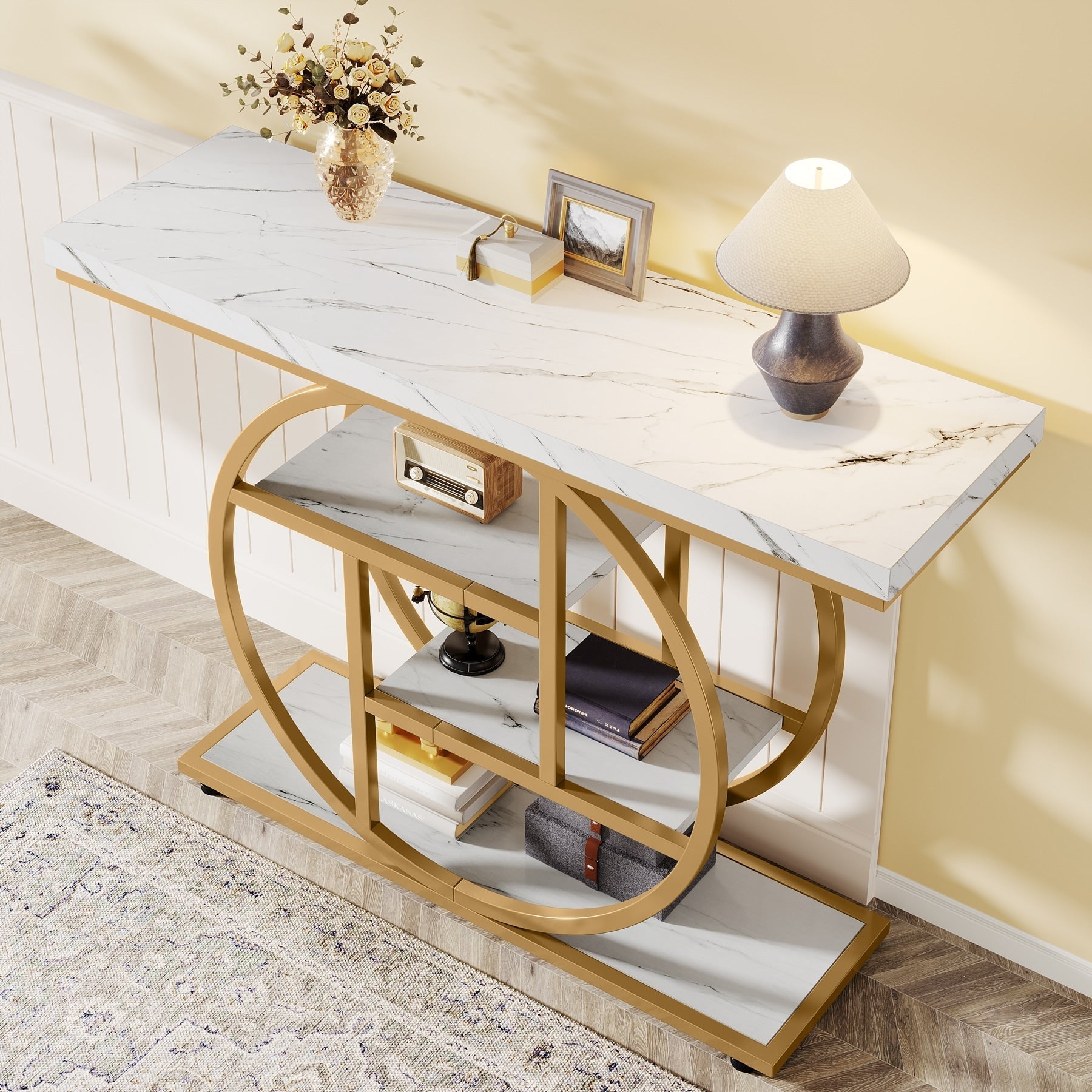 Console d'entrée, table basse industrielle à 4 niveaux à placer derrière le canapé
