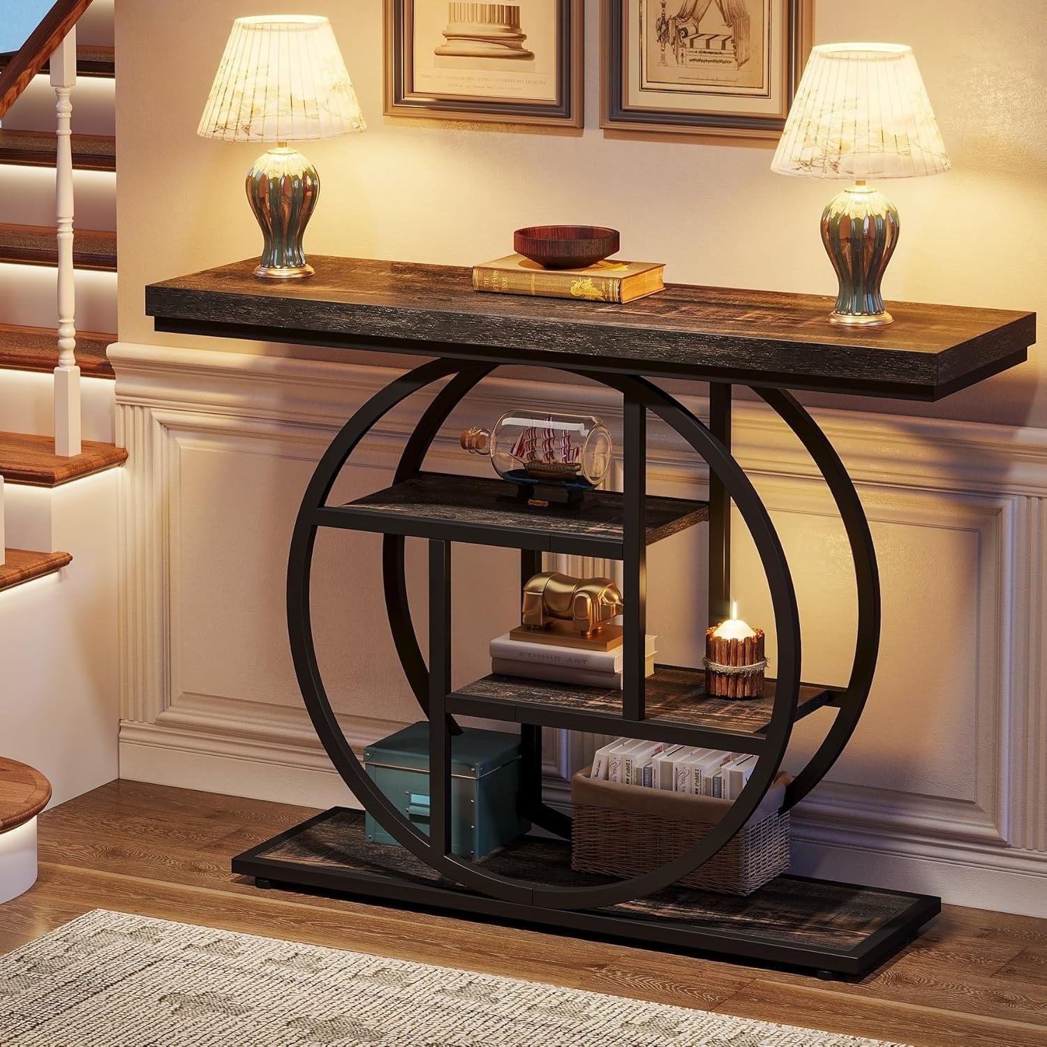 Console d'entrée, table basse industrielle à 4 niveaux à placer derrière le canapé