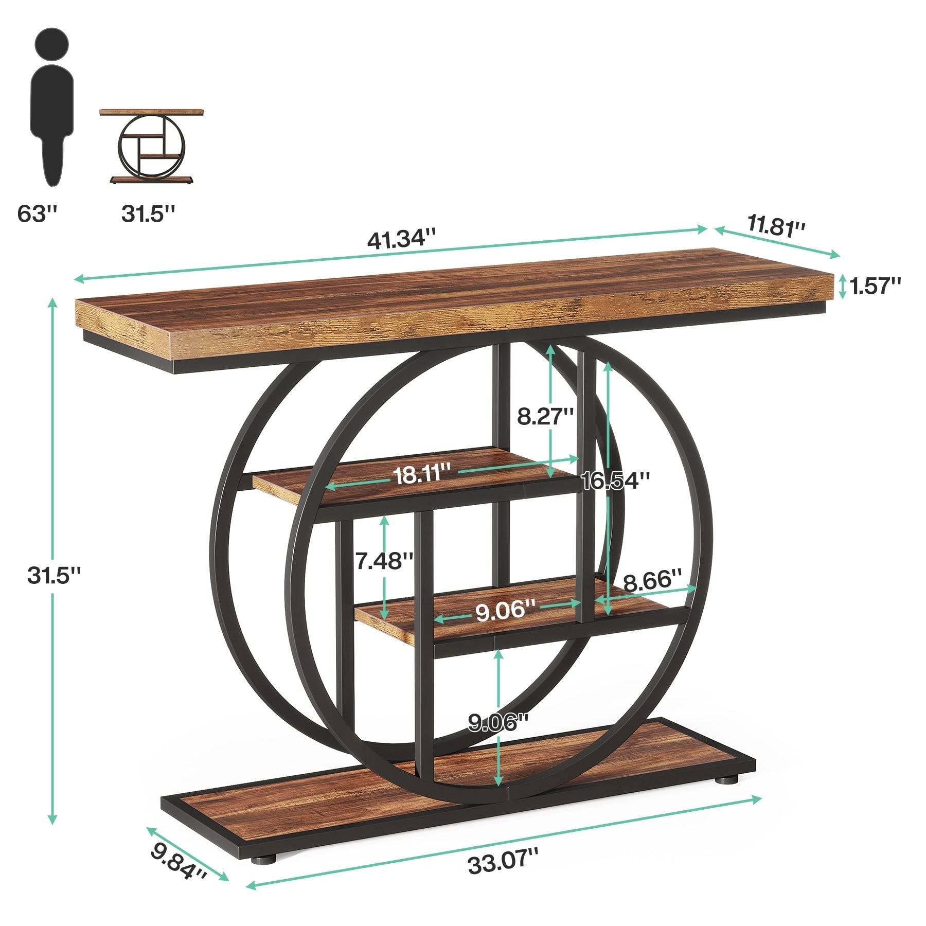 Console d'entrée, table basse industrielle à 4 niveaux à placer derrière le canapé