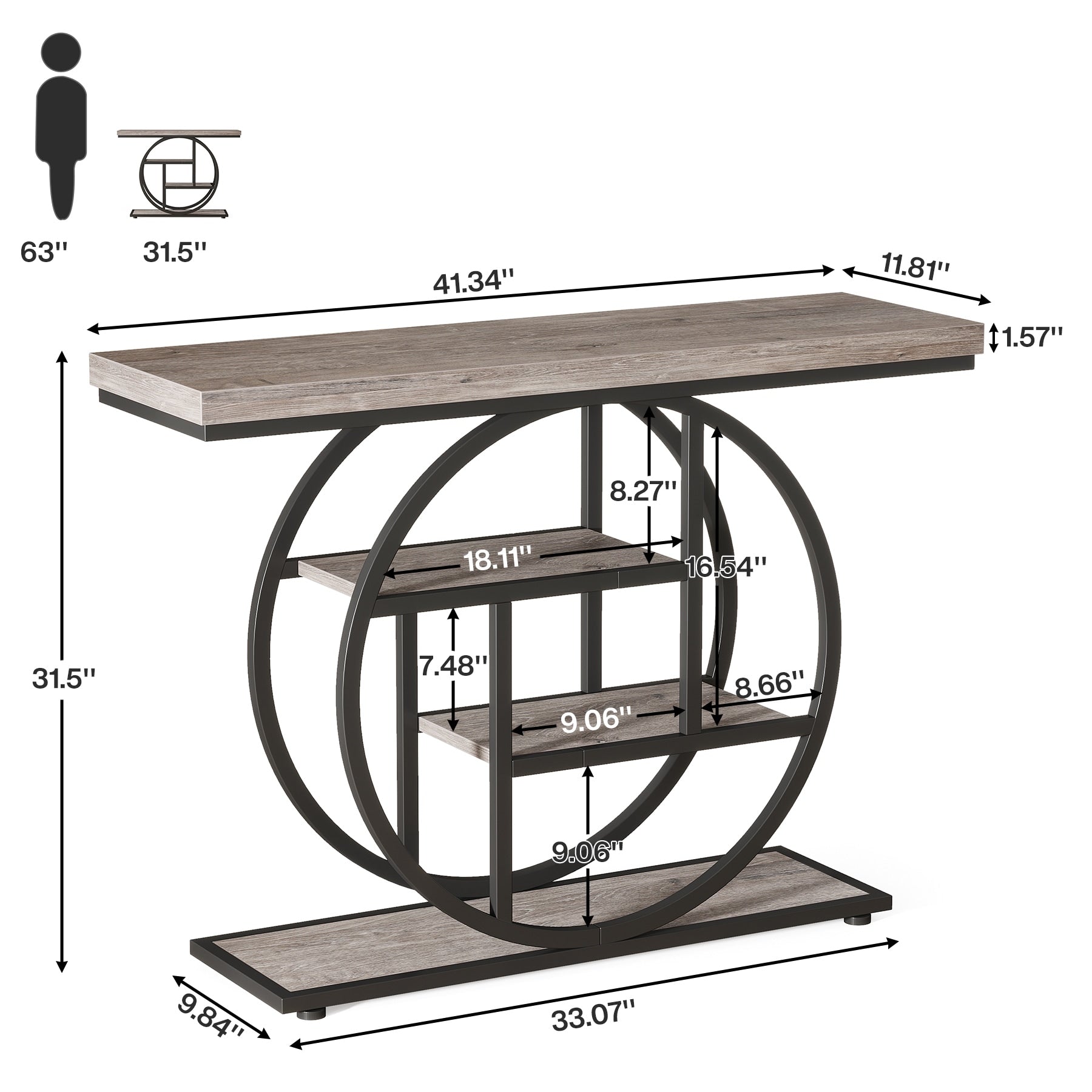 Console d'entrée, table basse industrielle à 4 niveaux à placer derrière le canapé