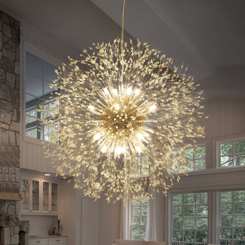 Lustre contemporain glamour en cristal Sputnik à 16/20/24 lumières, suspension pissenlit